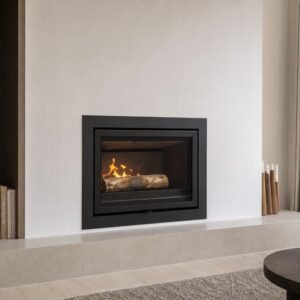 insert cheminee contemporain mur blanc