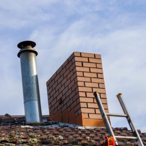 low angle view chimney ladder roof against sky